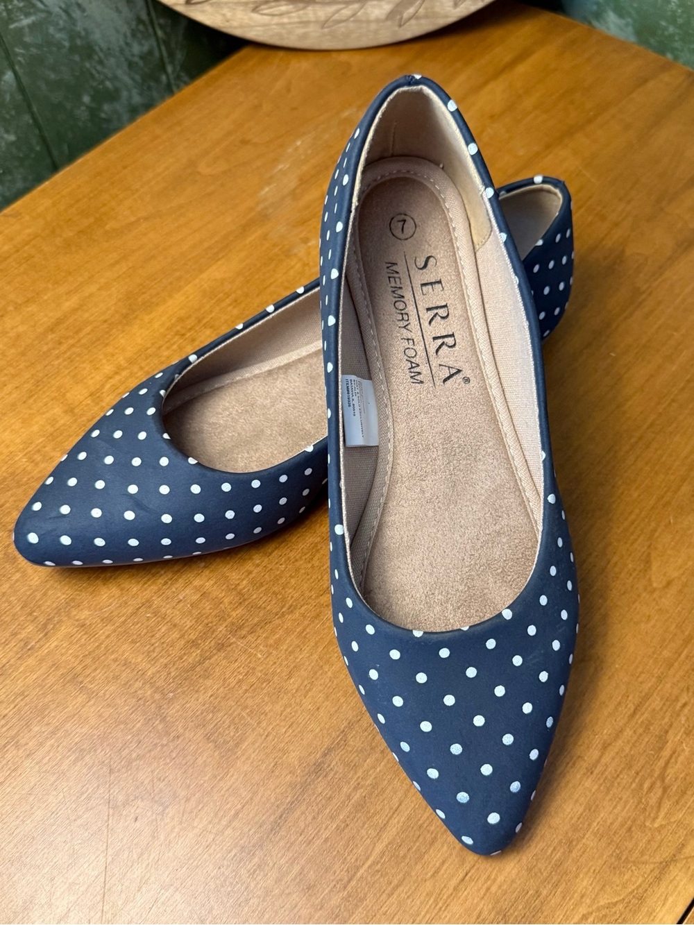 Serra Navy and White Polka Dot Pointed Ballet Flats